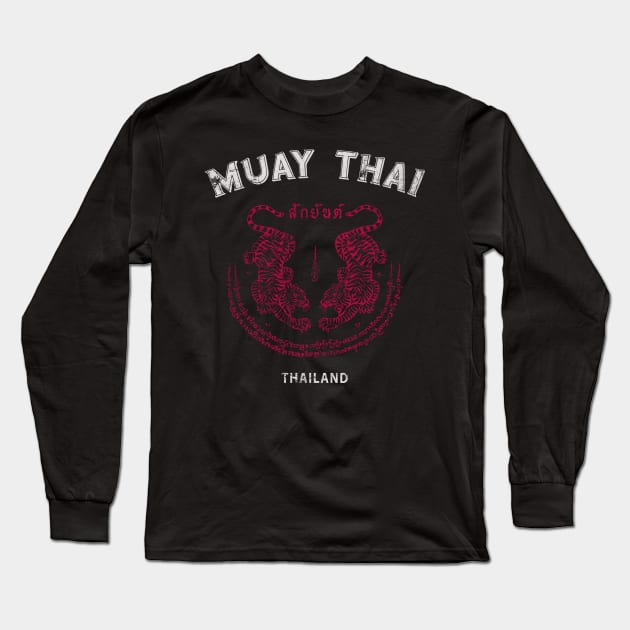 Muay Thai Tiger Sak Yant Tattoo Kickboxing Thailand Long Sleeve T-Shirt by VintCam